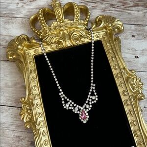 Vintage Silver and Pink Glass Rhinestone Necklace